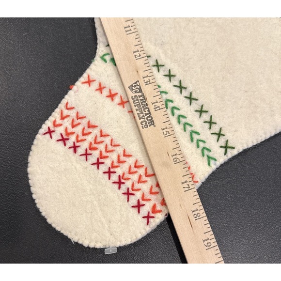 Tag Oslo Pom Pom Tassel Mushroom Felt Holiday Christmas Stocking 18" NEW - Picture 4 of 6